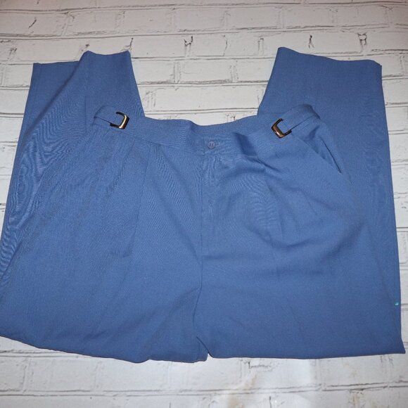 💙 Requirements Petite Blue Slacks – Size 14 Classic Cut · Linen-Cotton Blend · - Picture 1 of 4
